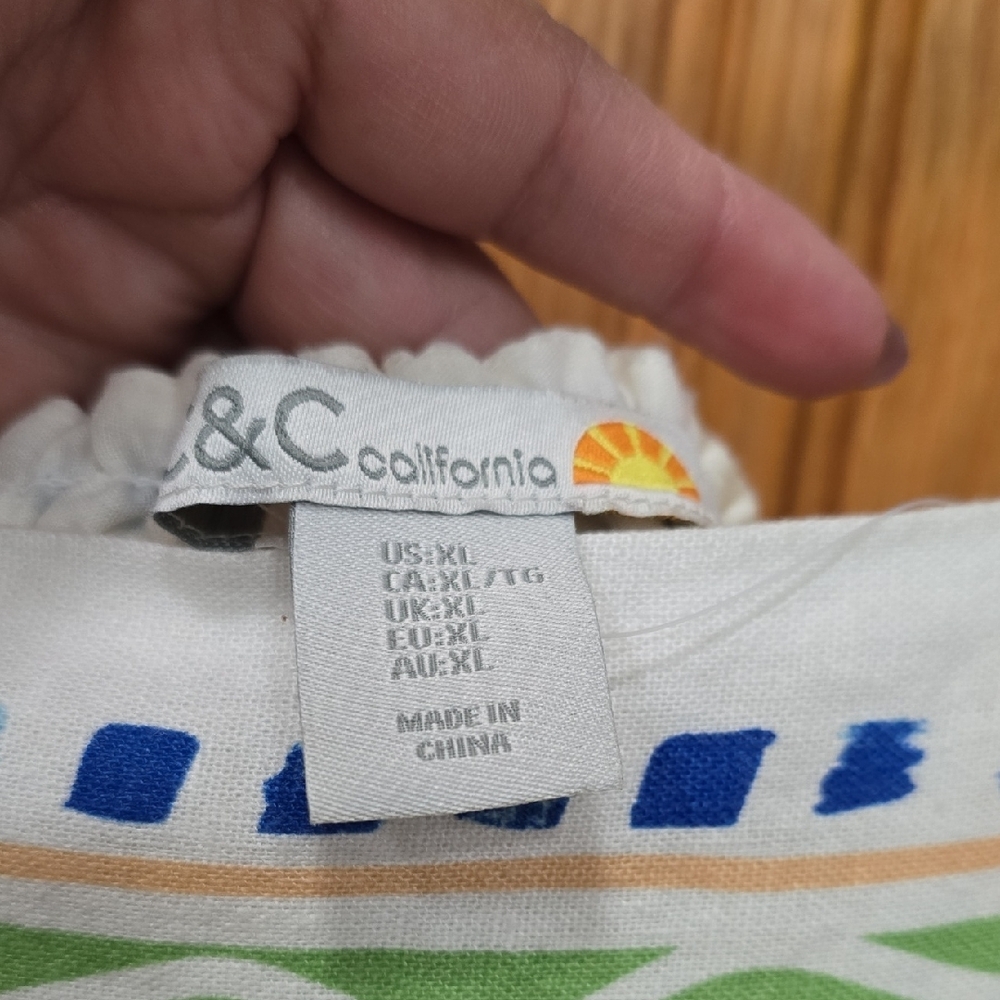 C&C California White Dress with Blue and Green Beach Patterns, XL, NWT - Picture 2 of 16